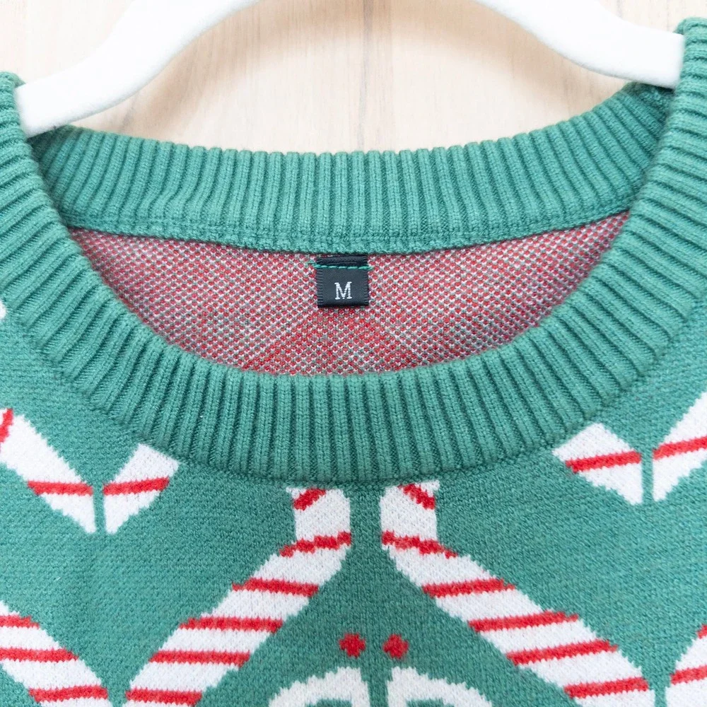 Womens Holiday Sweater Size M Green‎ Red Snowman Candy Cane Christmas Soft Cozy